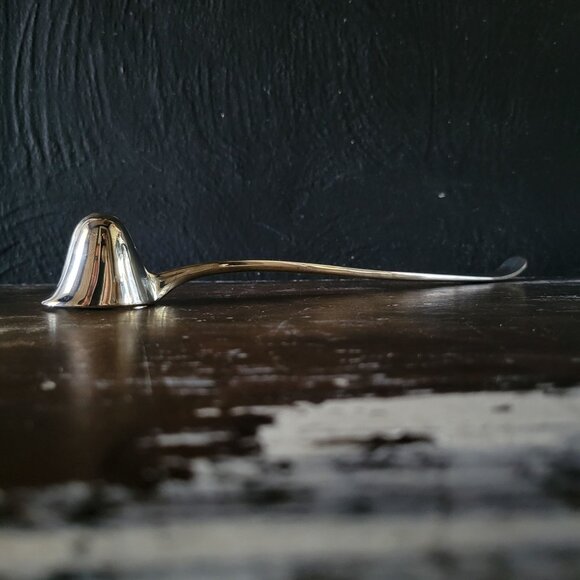 Silver Tone Candle Snuffer With Long Curved Handle & Bell Shaped Top - Picture 1 of 5